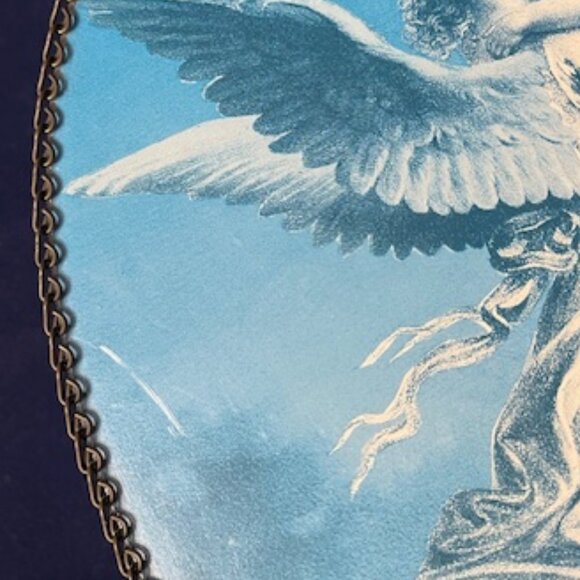 VTG Chain Framed Oval Angel & Child Printing Wall Hanging Picture 11.25"x8" - Picture 9 of 10